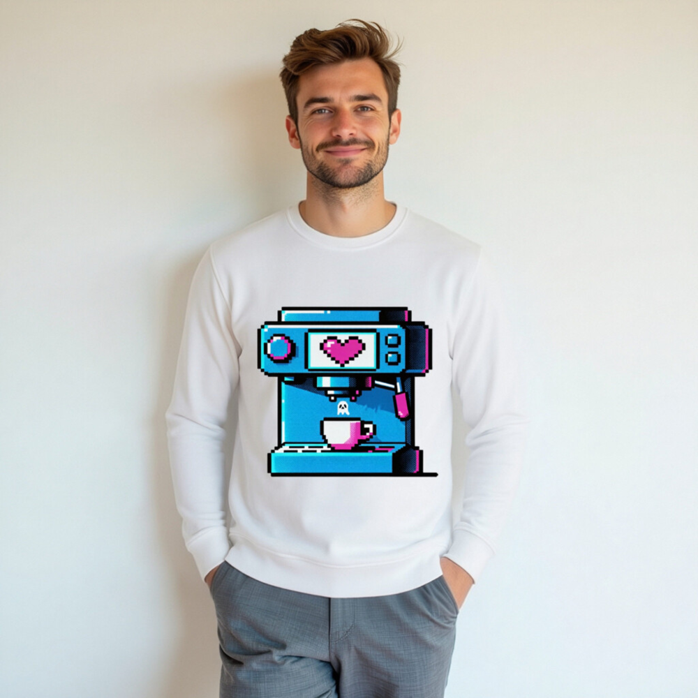 Pixel Art Coffee Machine Sweatshirt | Unisex Organic Cotton Sweatshirt - Image 4