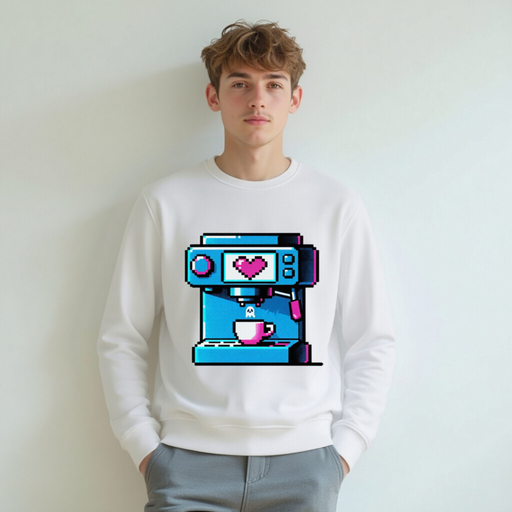 Pixel Art Coffee Machine Sweatshirt | Unisex Organic Cotton Sweatshirt - Image 5