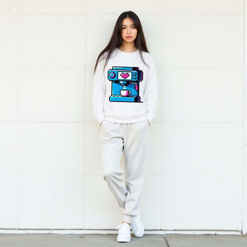 Pixel Art Coffee Machine Sweatshirt | Unisex Organic Cotton Sweatshirt - Image 6