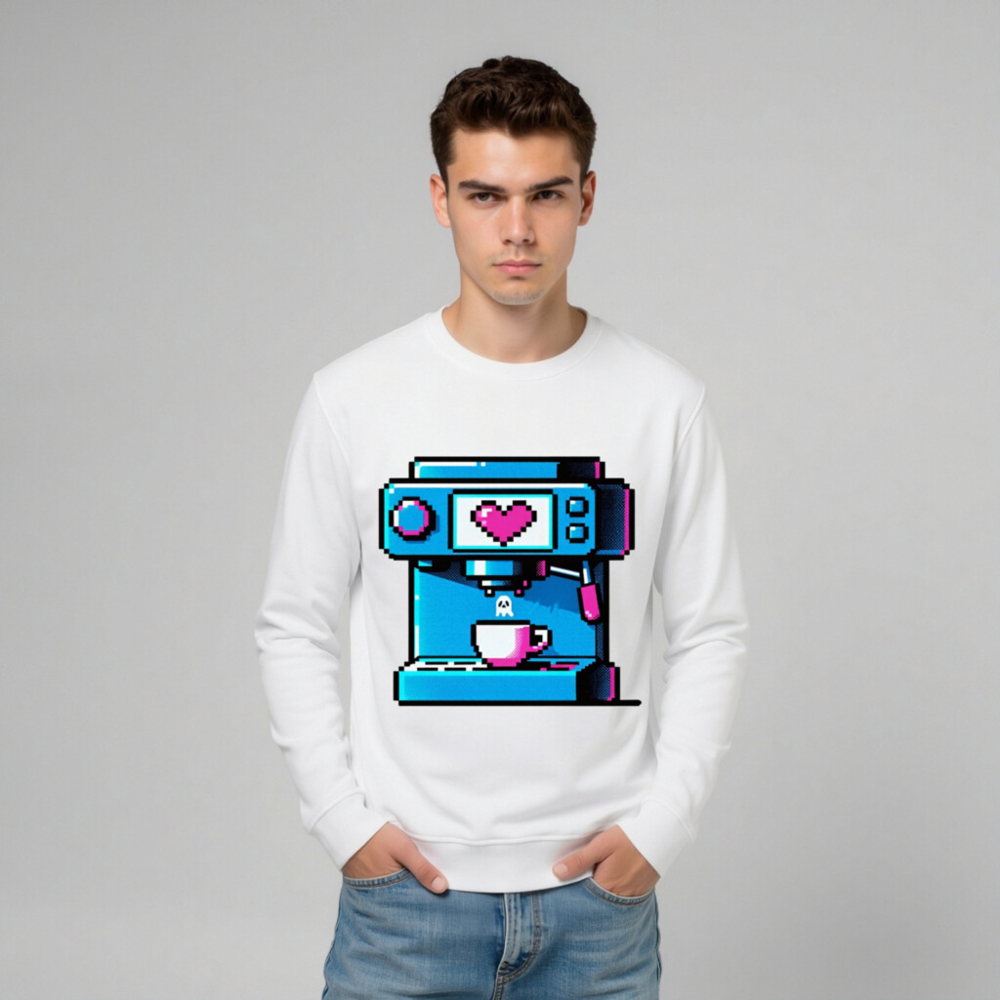 Pixel Art Coffee Machine Sweatshirt | Unisex Organic Cotton Sweatshirt - Image 7