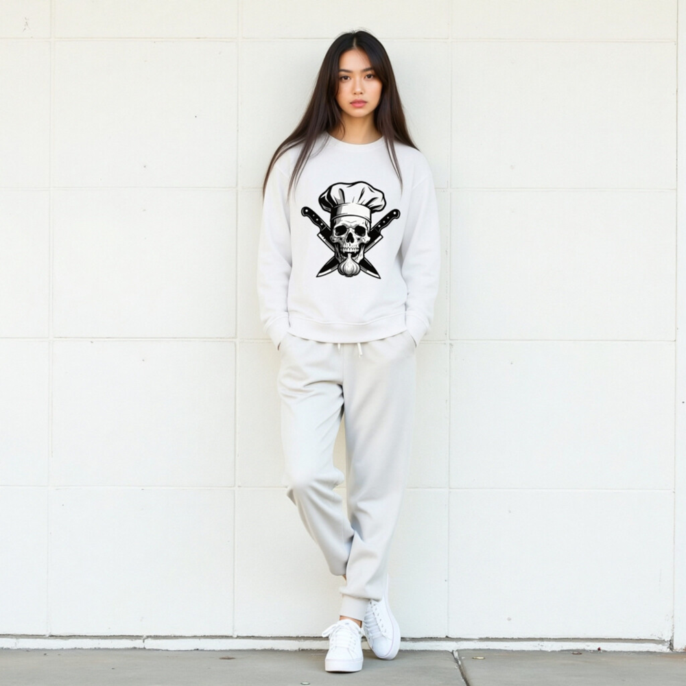 Unisex Organic Chef Skull Sweatshirt | Garlic & Knives Design - Image 6