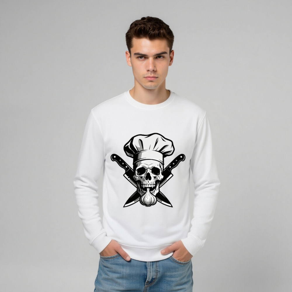 Unisex Organic Chef Skull Sweatshirt | Garlic & Knives Design - Image 7