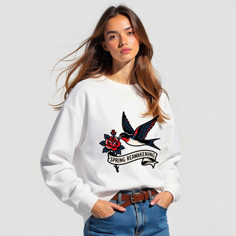 Unisex Organic Sweatshirt | Spring Reawakening Swallow & Rose Design - Image 3