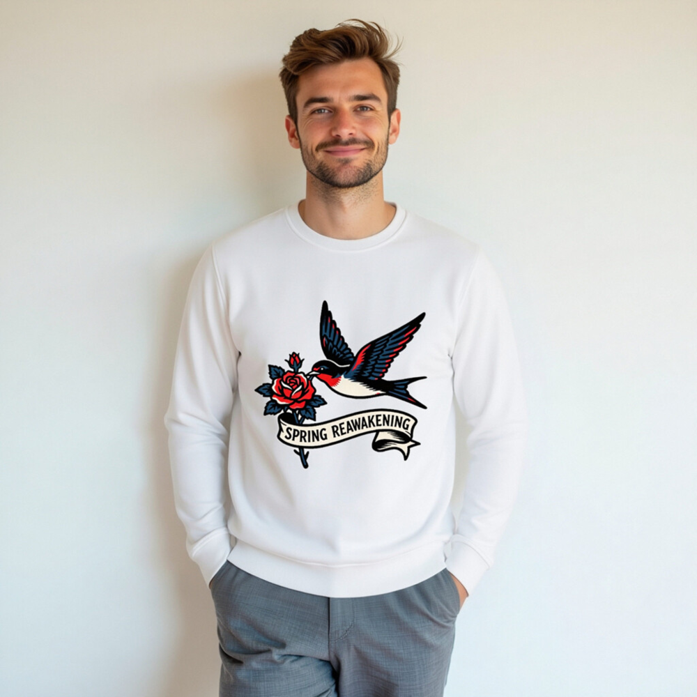 Unisex Organic Sweatshirt | Spring Reawakening Swallow & Rose Design - Image 4