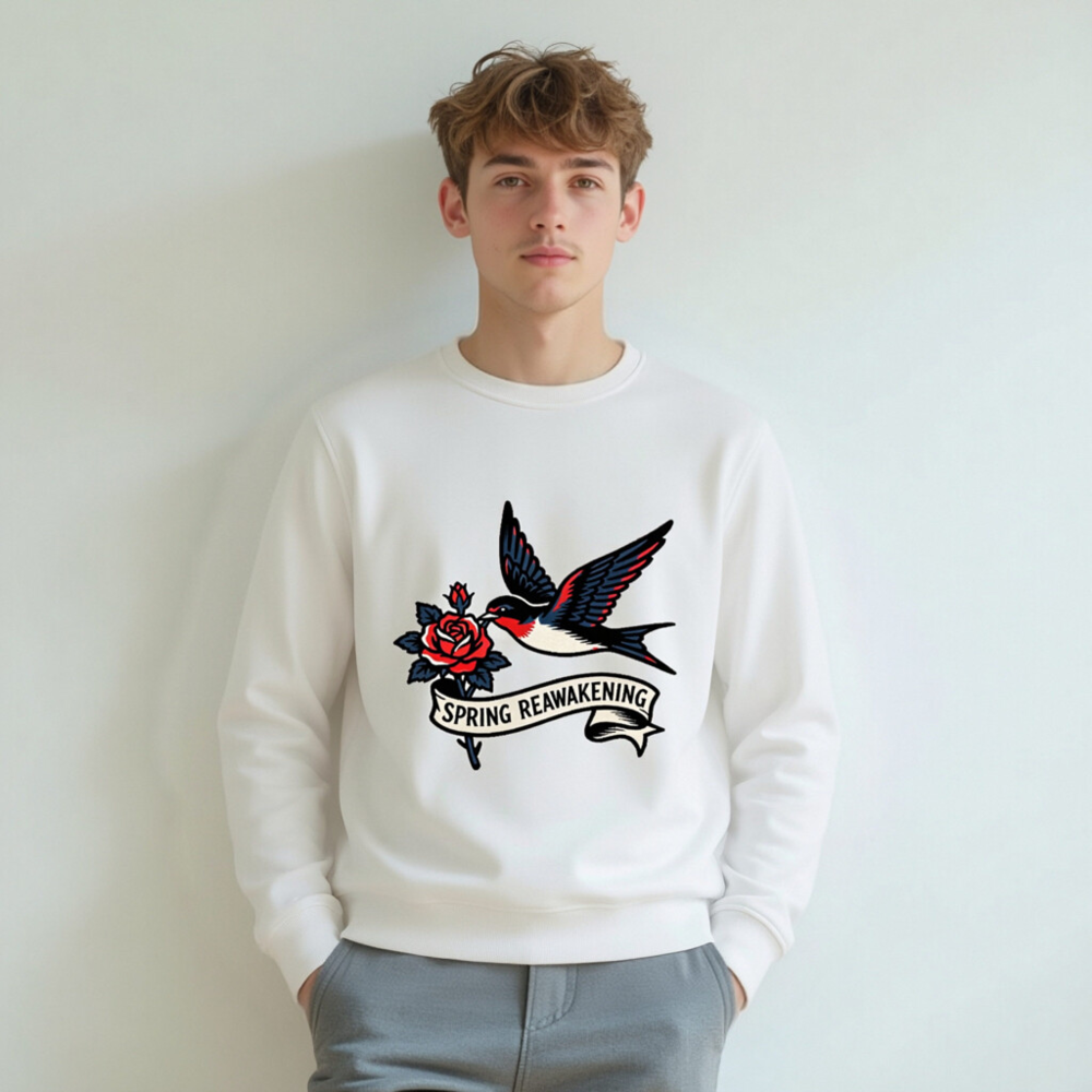 Unisex Organic Sweatshirt | Spring Reawakening Swallow & Rose Design - Image 5