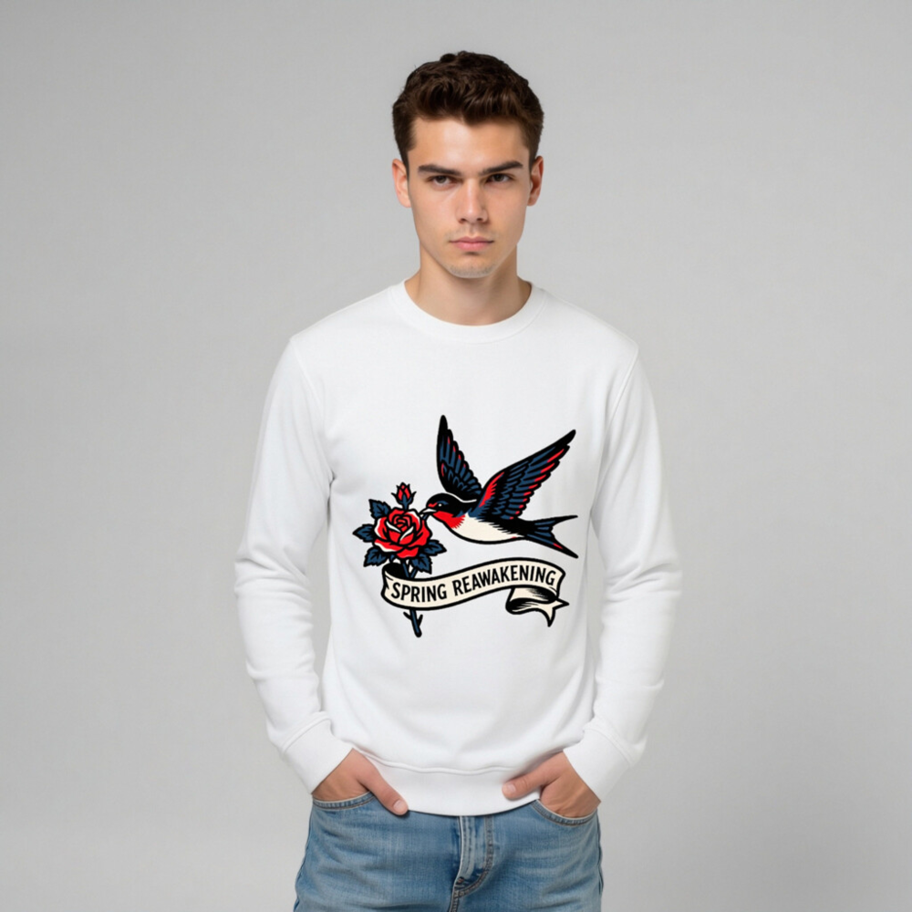 Unisex Organic Sweatshirt | Spring Reawakening Swallow & Rose Design - Image 7