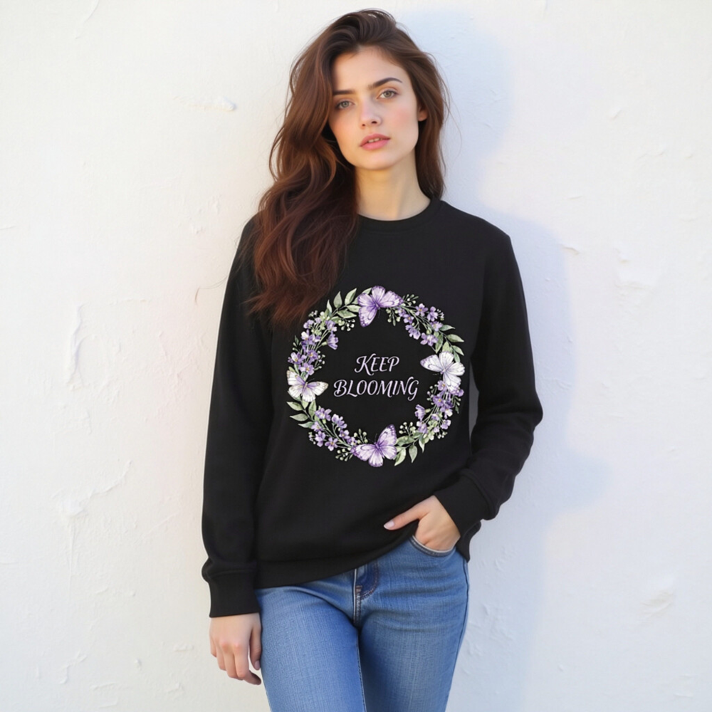 Unisex Organic Sweatshirt | Keep Blooming Floral Butterfly Design - Image 2