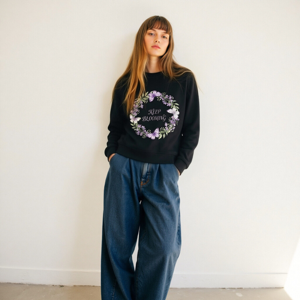 Unisex Organic Sweatshirt | Keep Blooming Floral Butterfly Design - Image 4