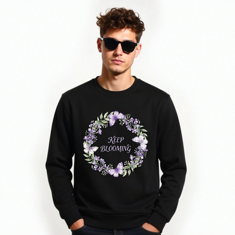 Unisex Organic Sweatshirt | Keep Blooming Floral Butterfly Design - Image 6