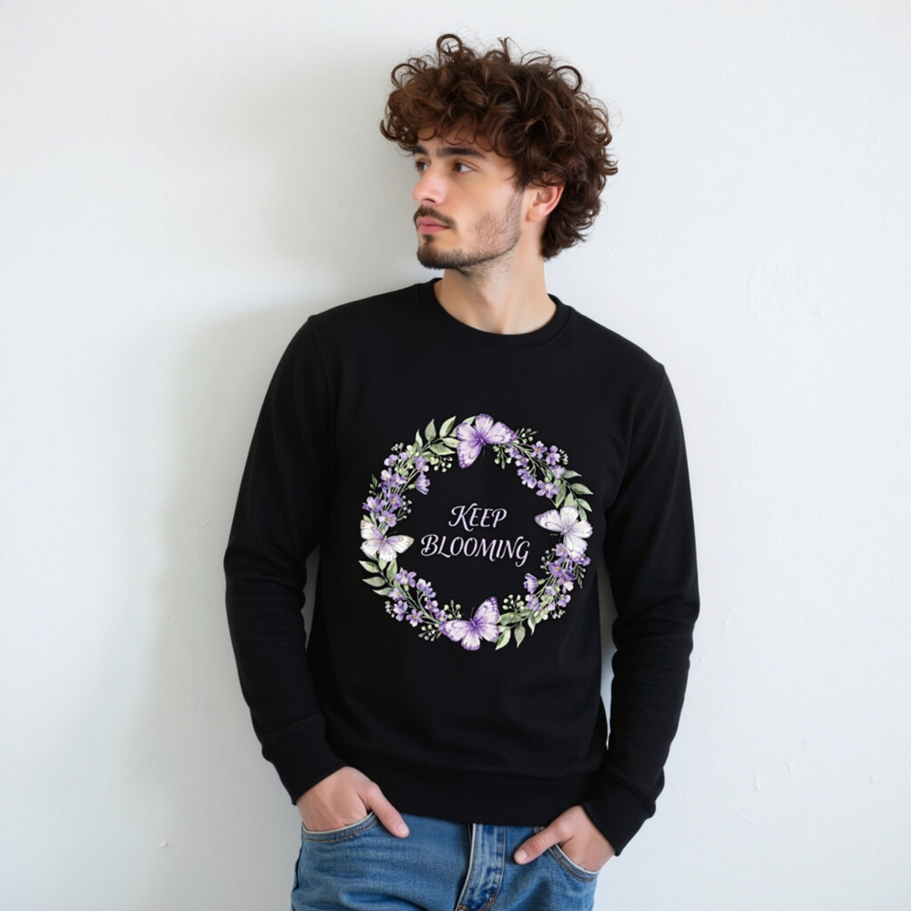 Unisex Organic Sweatshirt | Keep Blooming Floral Butterfly Design - Image 7