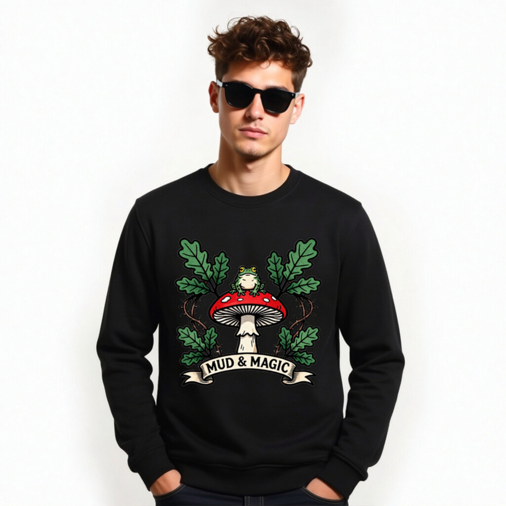 Unisex Organic Sweatshirt | Mud & Magic Frog on Red Mushroom Design - Image 6