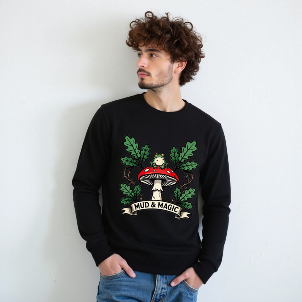 Unisex Organic Sweatshirt | Mud & Magic Frog on Red Mushroom Design - Image 7
