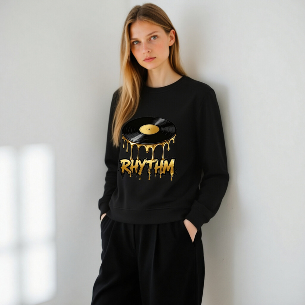 Unisex Organic Sweatshirt with Vinyl Record Rhythm Design - Image 5