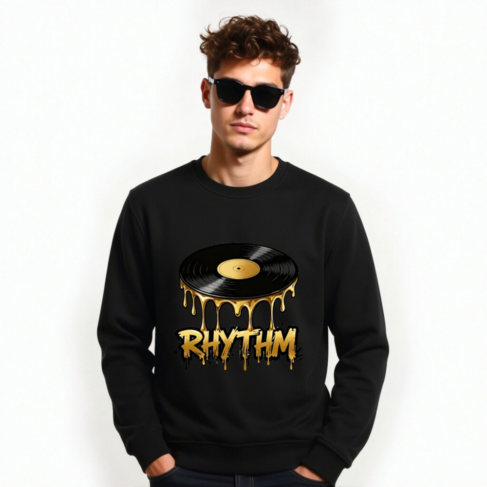 Unisex Organic Sweatshirt with Vinyl Record Rhythm Design - Image 6