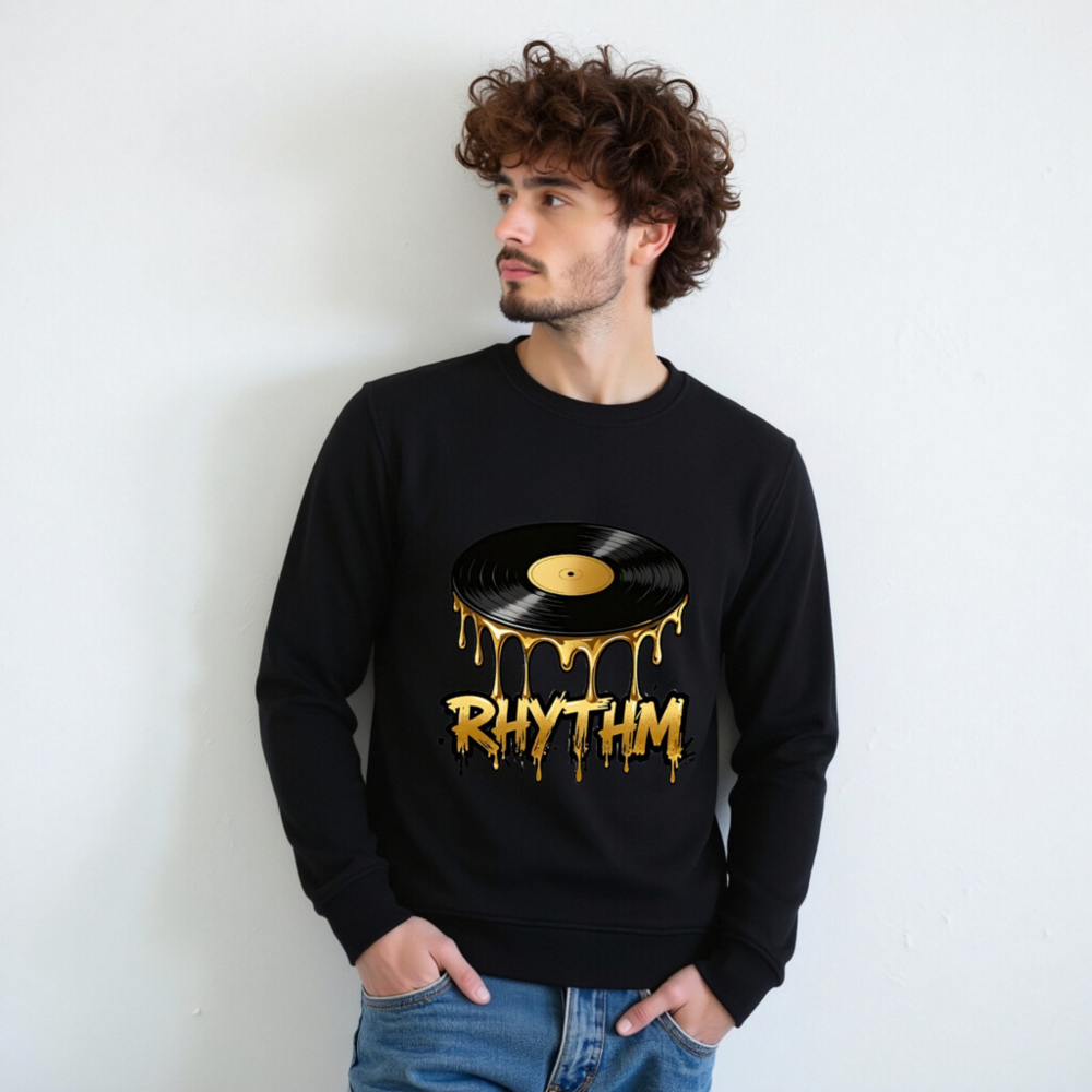 Unisex Organic Sweatshirt with Vinyl Record Rhythm Design - Image 7