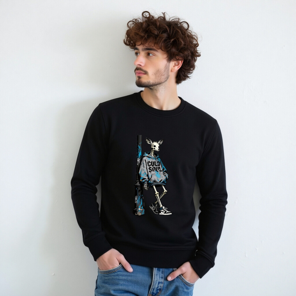Unisex Organic Sweatshirt | Cold Soul Skeletal Deer Graphic - Eco-Friendly & Comfortable - Image 7