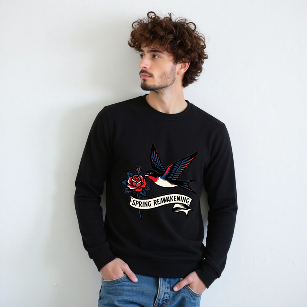 Unisex Organic Sweatshirt | Spring Reawakening Bird & Rose Design - Image 7