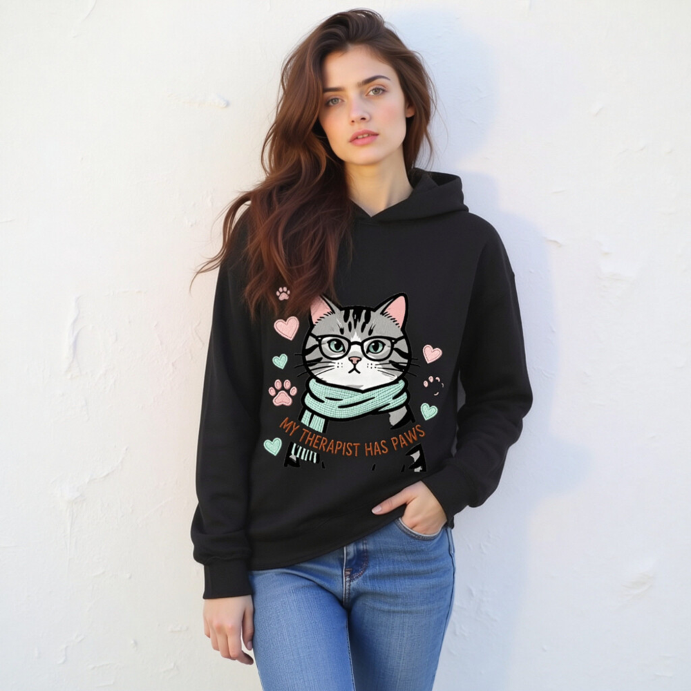 My Therapist Has Paws Cat Sweatshirt - Unisex Crew Neck, Soft Comfort Fit - Image 2