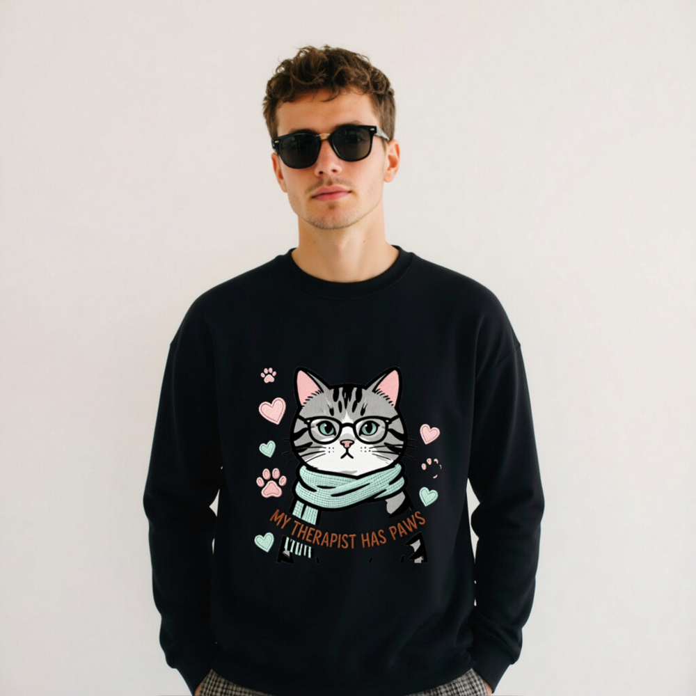 My Therapist Has Paws Cat Sweatshirt - Unisex Crew Neck, Soft Comfort Fit - Image 3