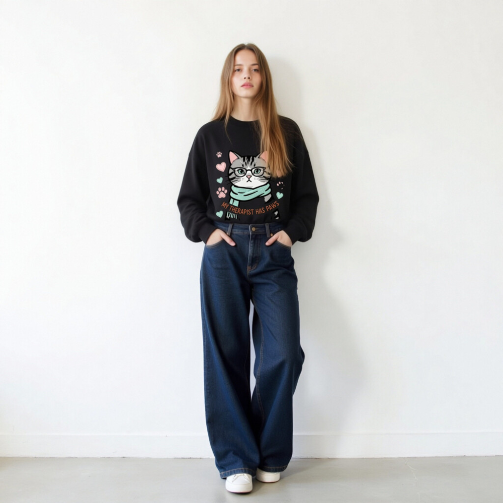 My Therapist Has Paws Cat Sweatshirt - Unisex Crew Neck, Soft Comfort Fit - Image 4