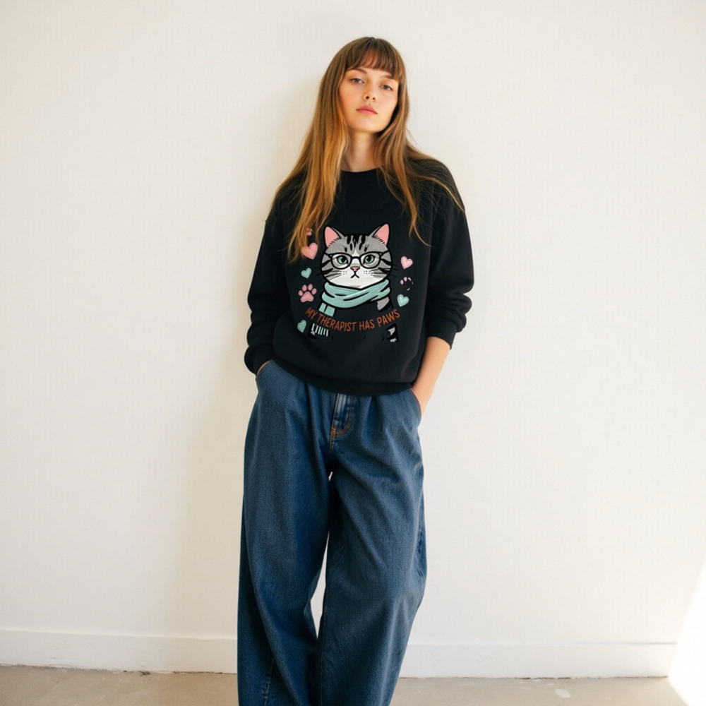 My Therapist Has Paws Cat Sweatshirt - Unisex Crew Neck, Soft Comfort Fit - Image 5