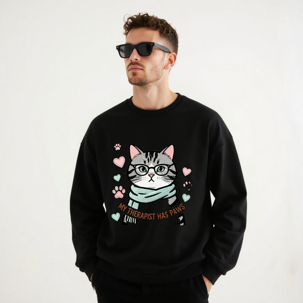 My Therapist Has Paws Cat Sweatshirt - Unisex Crew Neck, Soft Comfort Fit - Image 7
