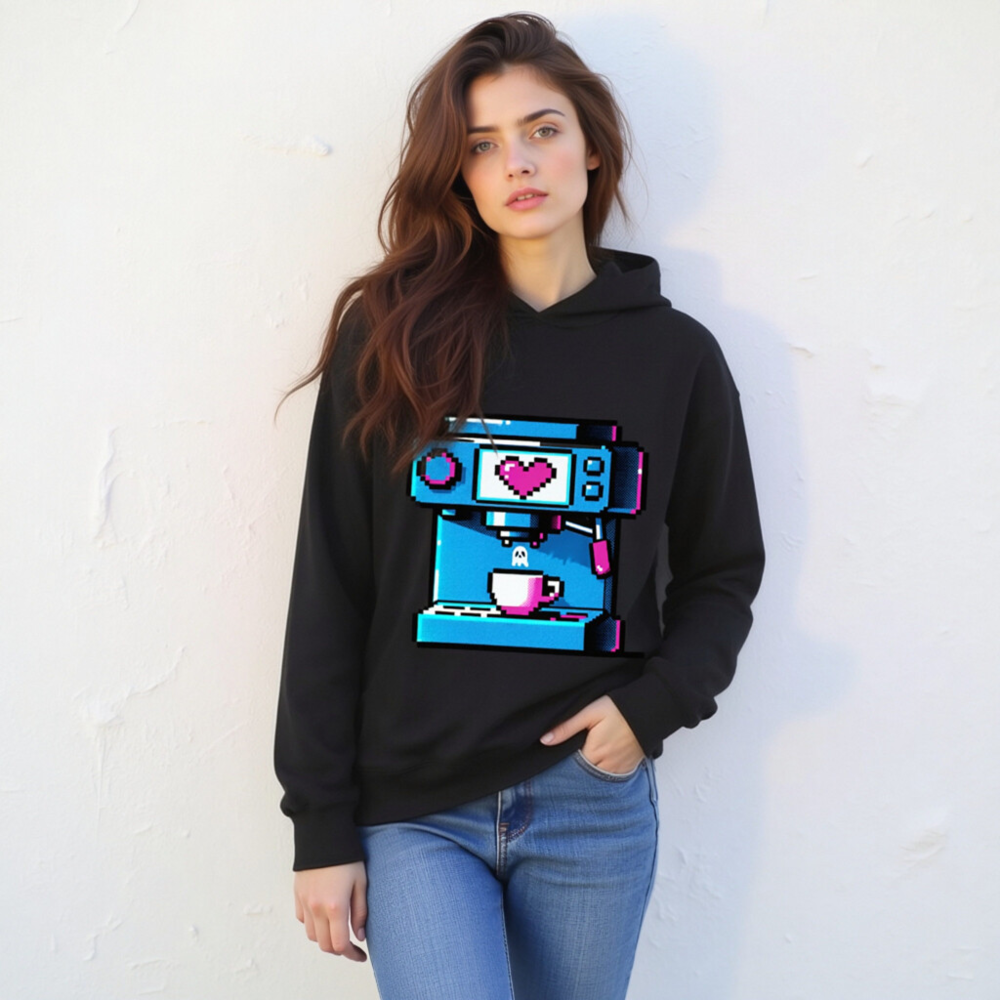 Pixel Art Coffee Machine Sweatshirt | Unisex Crew Neck Sweatshirt - Image 2