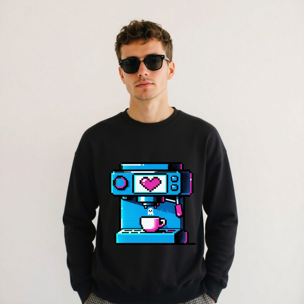 Pixel Art Coffee Machine Sweatshirt | Unisex Crew Neck Sweatshirt - Image 3
