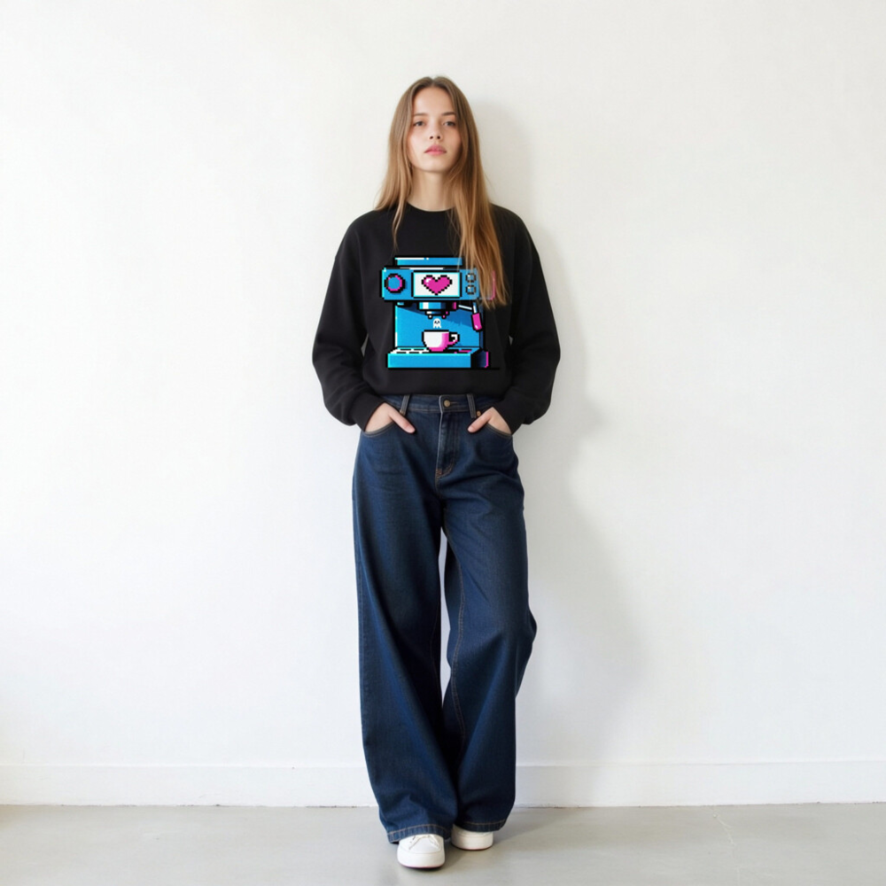 Pixel Art Coffee Machine Sweatshirt | Unisex Crew Neck Sweatshirt - Image 4