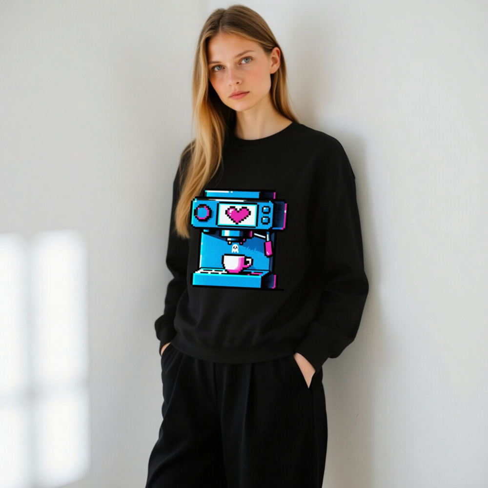 Pixel Art Coffee Machine Sweatshirt | Unisex Crew Neck Sweatshirt - Image 6