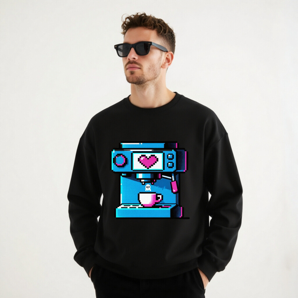 Pixel Art Coffee Machine Sweatshirt | Unisex Crew Neck Sweatshirt - Image 7