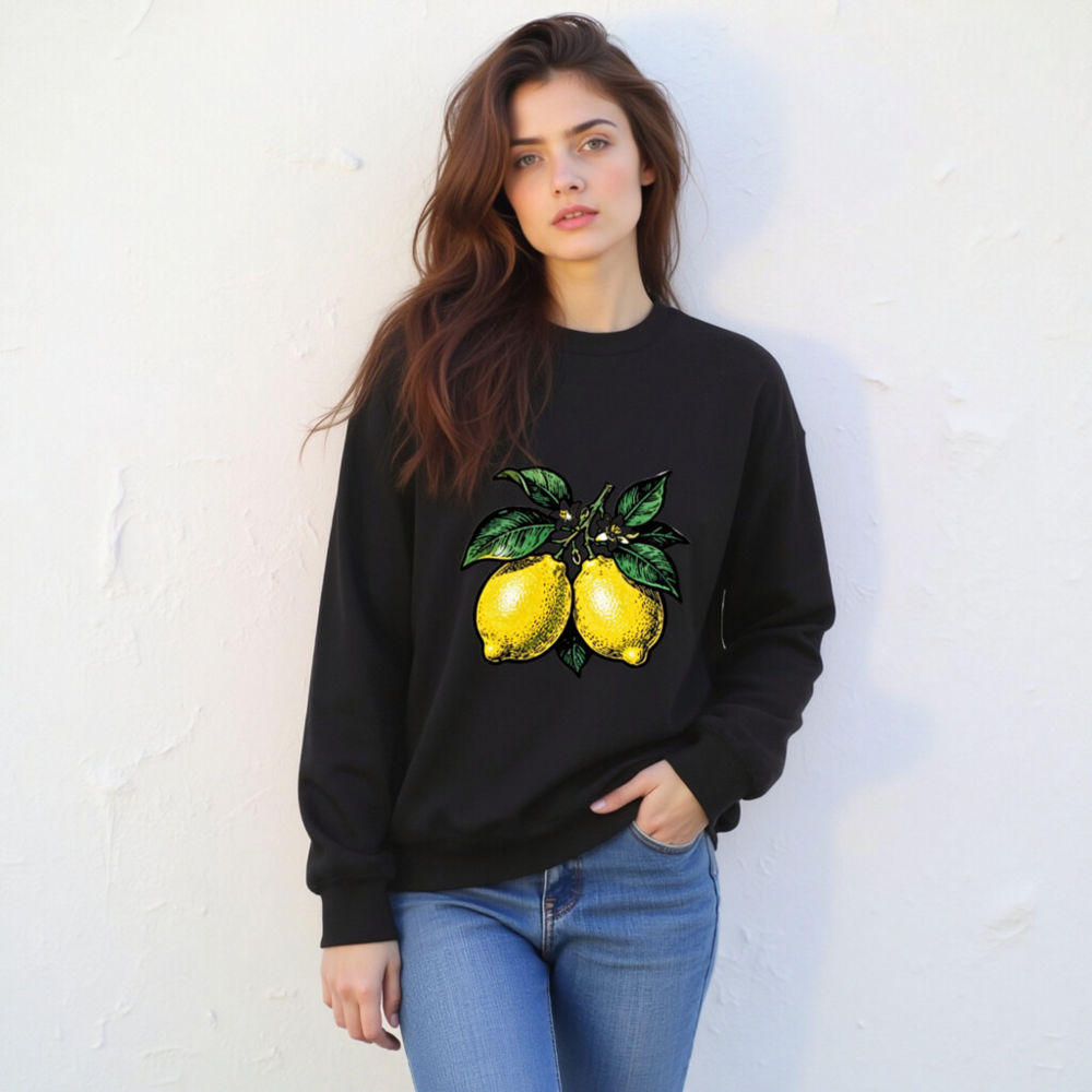 Lemon Branch Unisex Crew Neck Sweatshirt | Yellow Citrus Graphic - Image 2