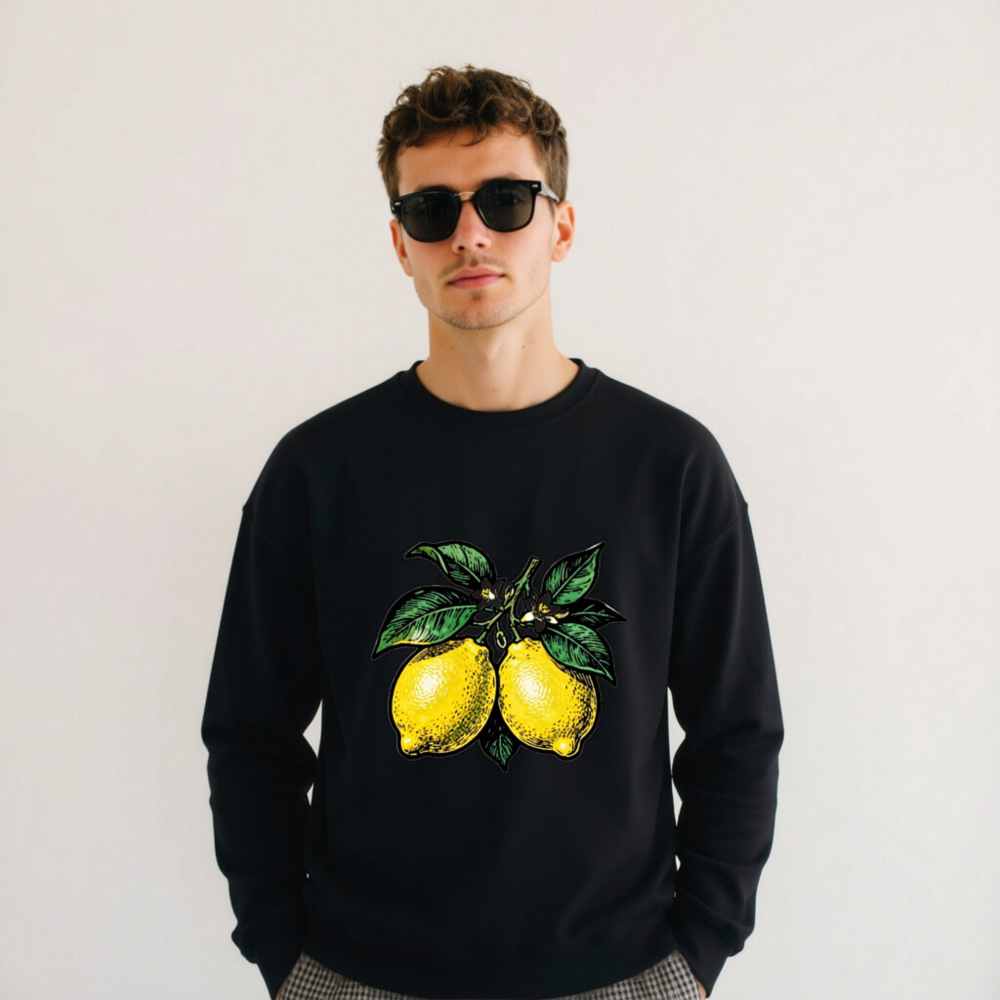 Lemon Branch Unisex Crew Neck Sweatshirt | Yellow Citrus Graphic - Image 3