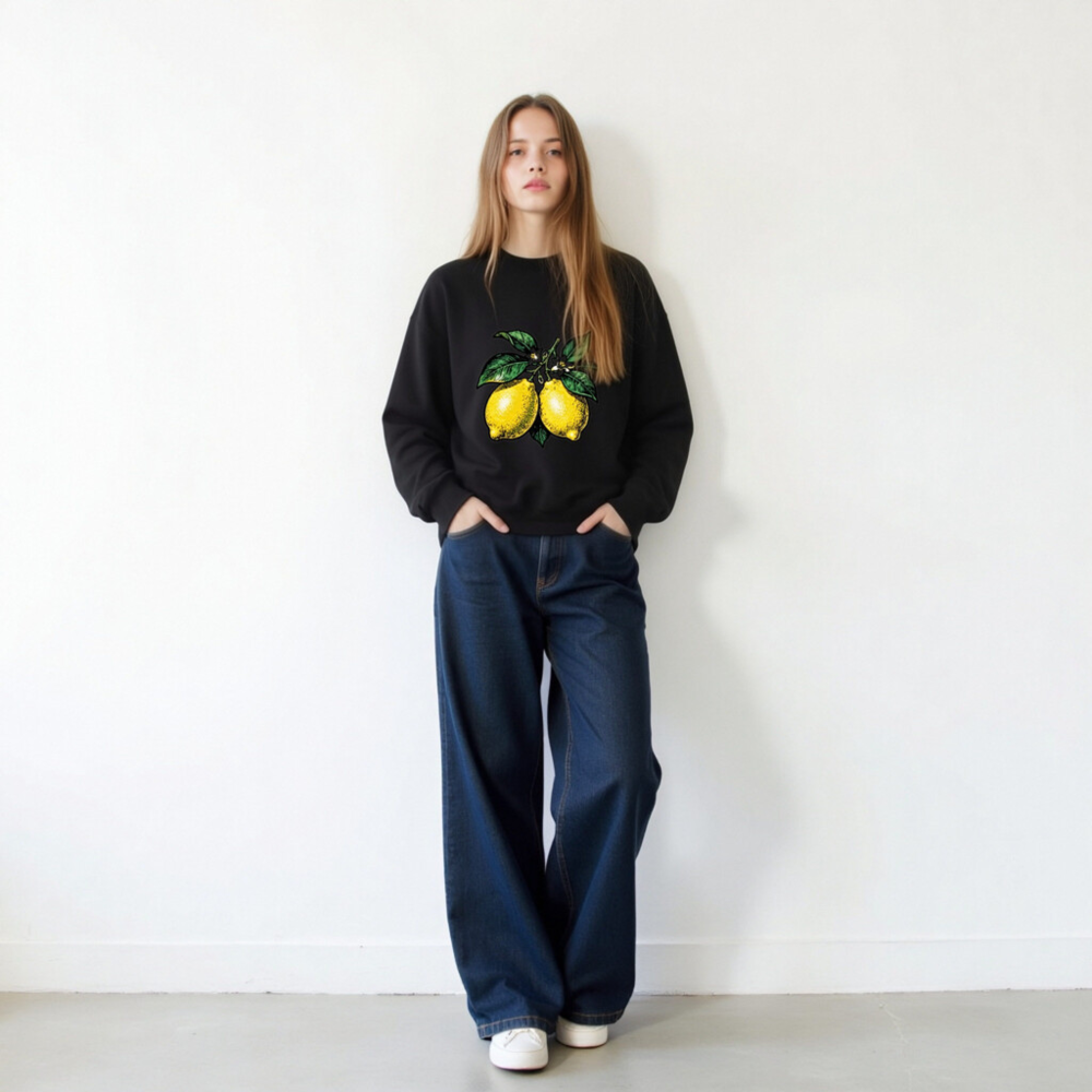 Lemon Branch Unisex Crew Neck Sweatshirt | Yellow Citrus Graphic - Image 4