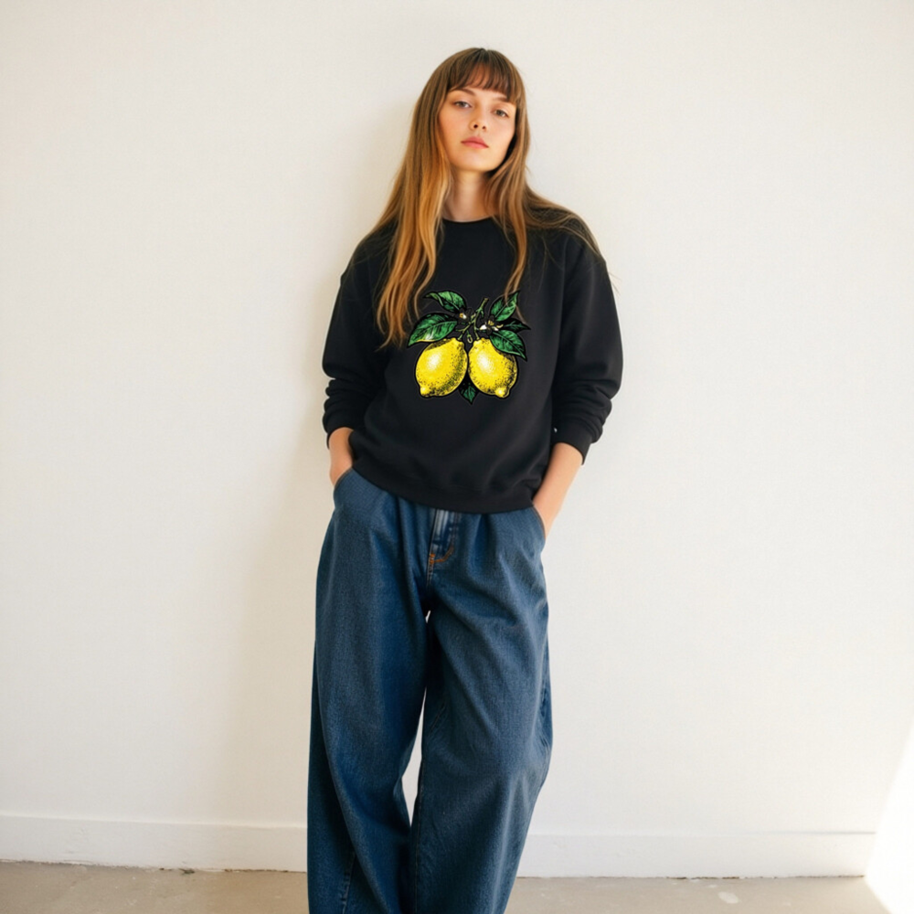 Lemon Branch Unisex Crew Neck Sweatshirt | Yellow Citrus Graphic - Image 5