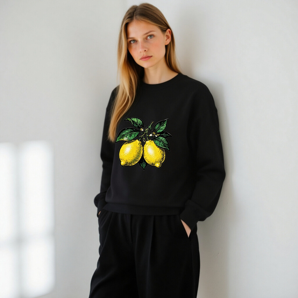Lemon Branch Unisex Crew Neck Sweatshirt | Yellow Citrus Graphic - Image 6