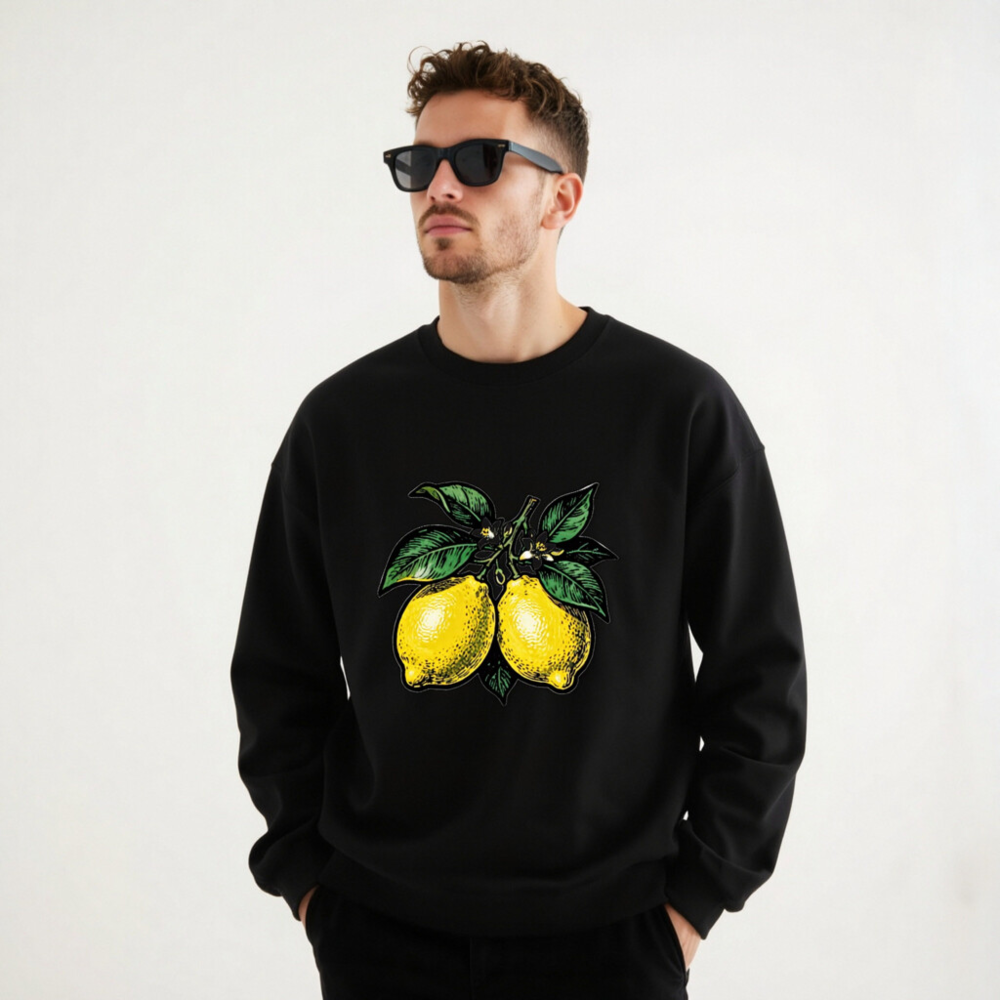 Lemon Branch Unisex Crew Neck Sweatshirt | Yellow Citrus Graphic - Image 7