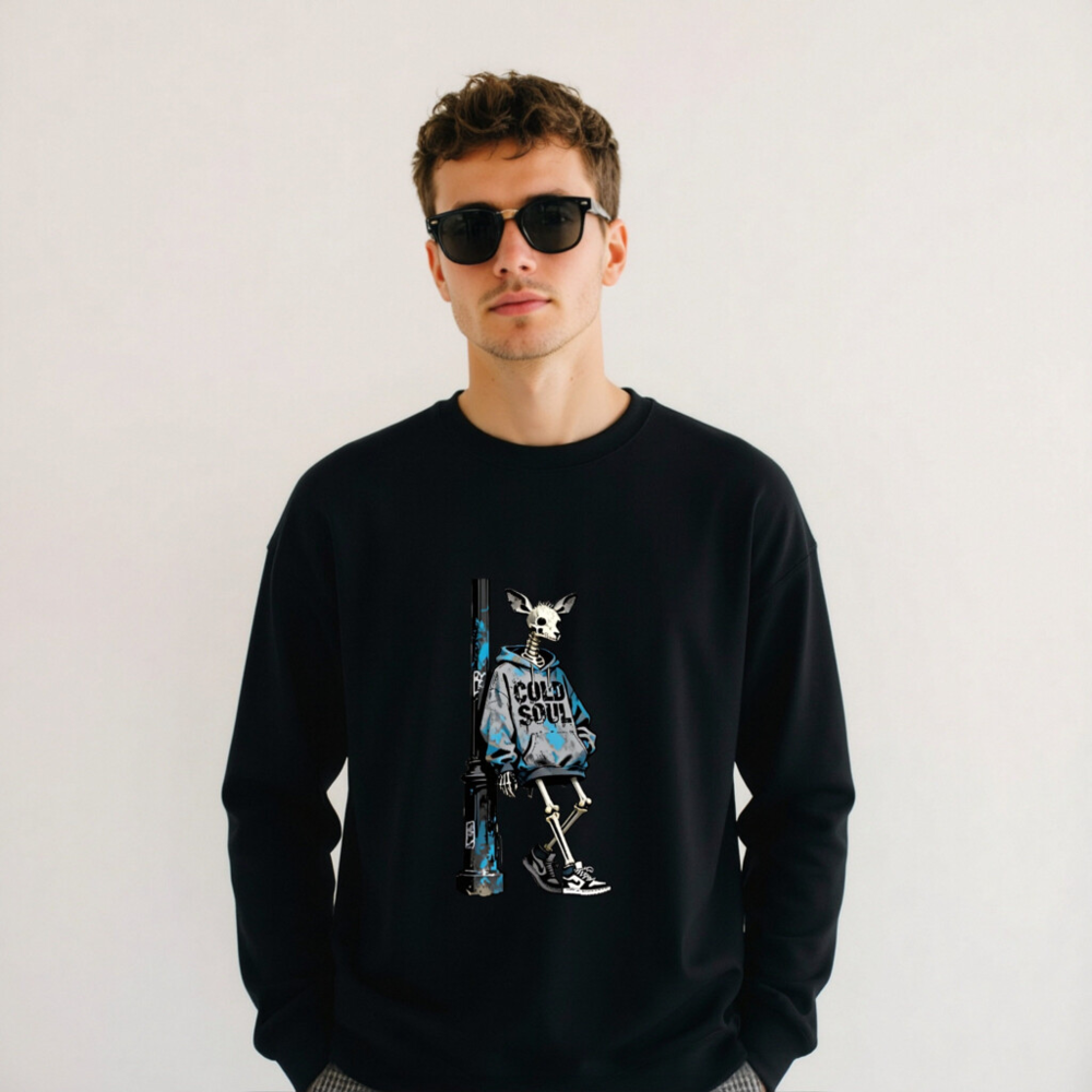 Unisex Crew Neck Sweatshirt - Cold Soul Skeleton Deer Graphic Hoodie - Image 3