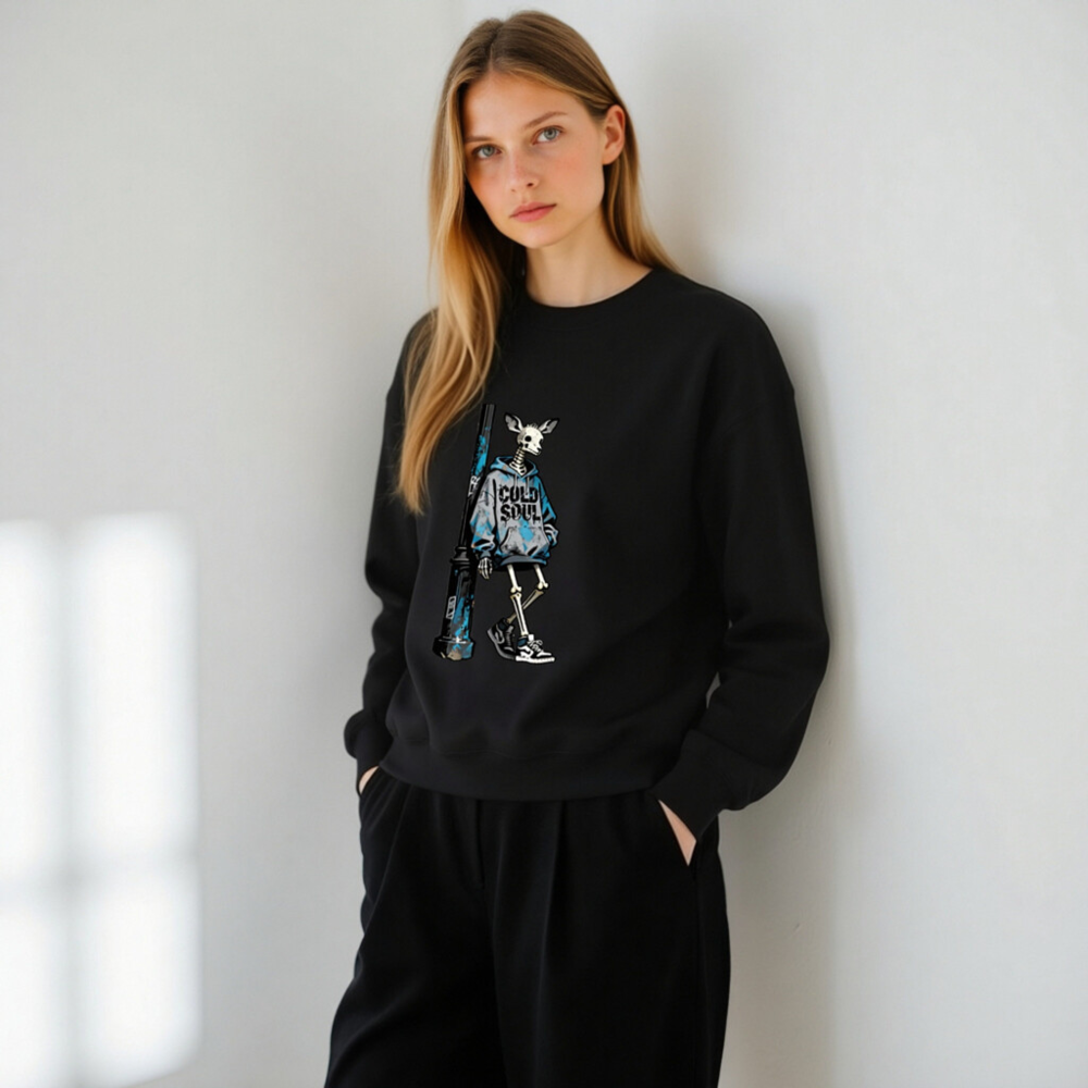 Unisex Crew Neck Sweatshirt - Cold Soul Skeleton Deer Graphic Hoodie - Image 6