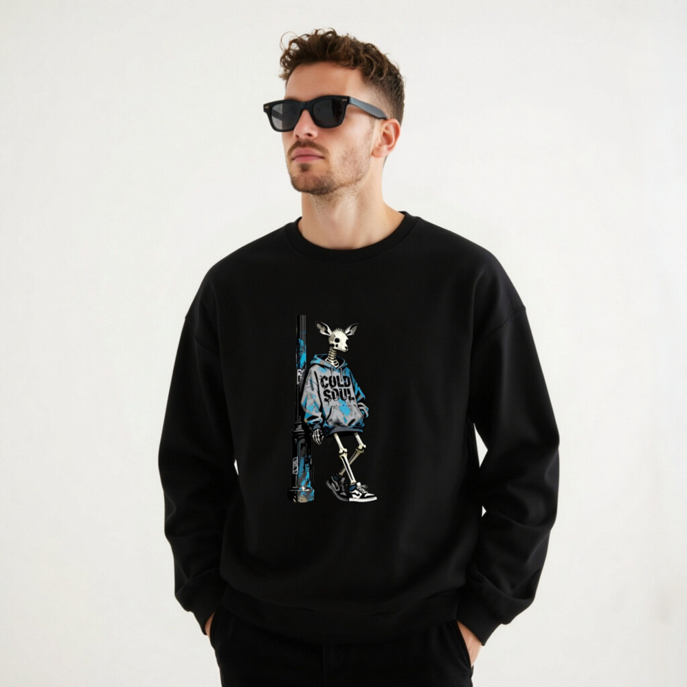 Unisex Crew Neck Sweatshirt - Cold Soul Skeleton Deer Graphic Hoodie - Image 7