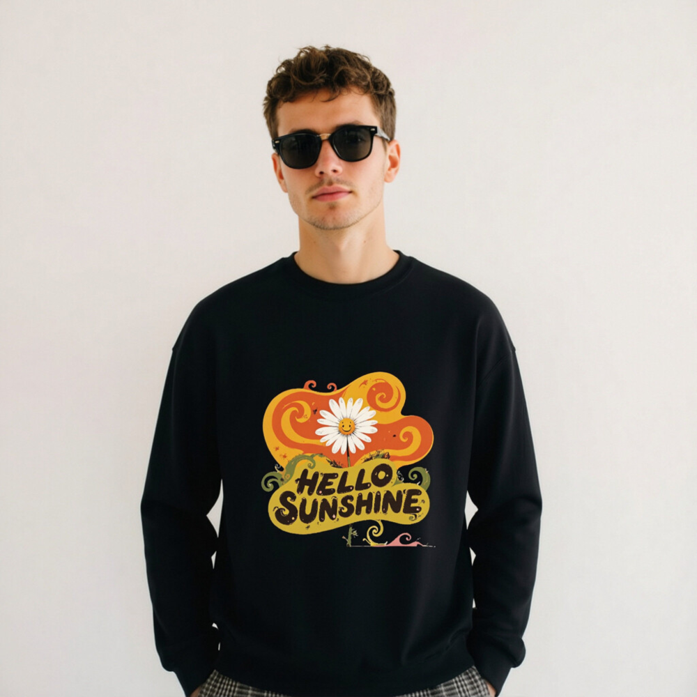 Unisex Crew Neck Sweatshirt - Hello Sunshine Flower Graphic, Comfortable Soft Fleece - Image 3