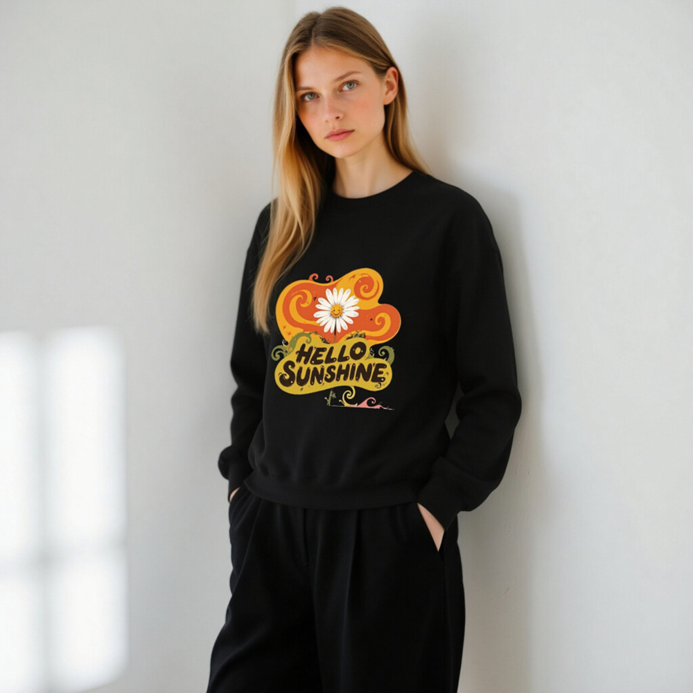 Unisex Crew Neck Sweatshirt - Hello Sunshine Flower Graphic, Comfortable Soft Fleece - Image 6