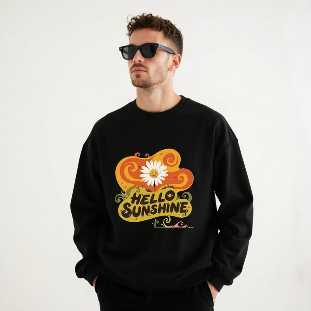 Unisex Crew Neck Sweatshirt - Hello Sunshine Flower Graphic, Comfortable Soft Fleece - Image 7