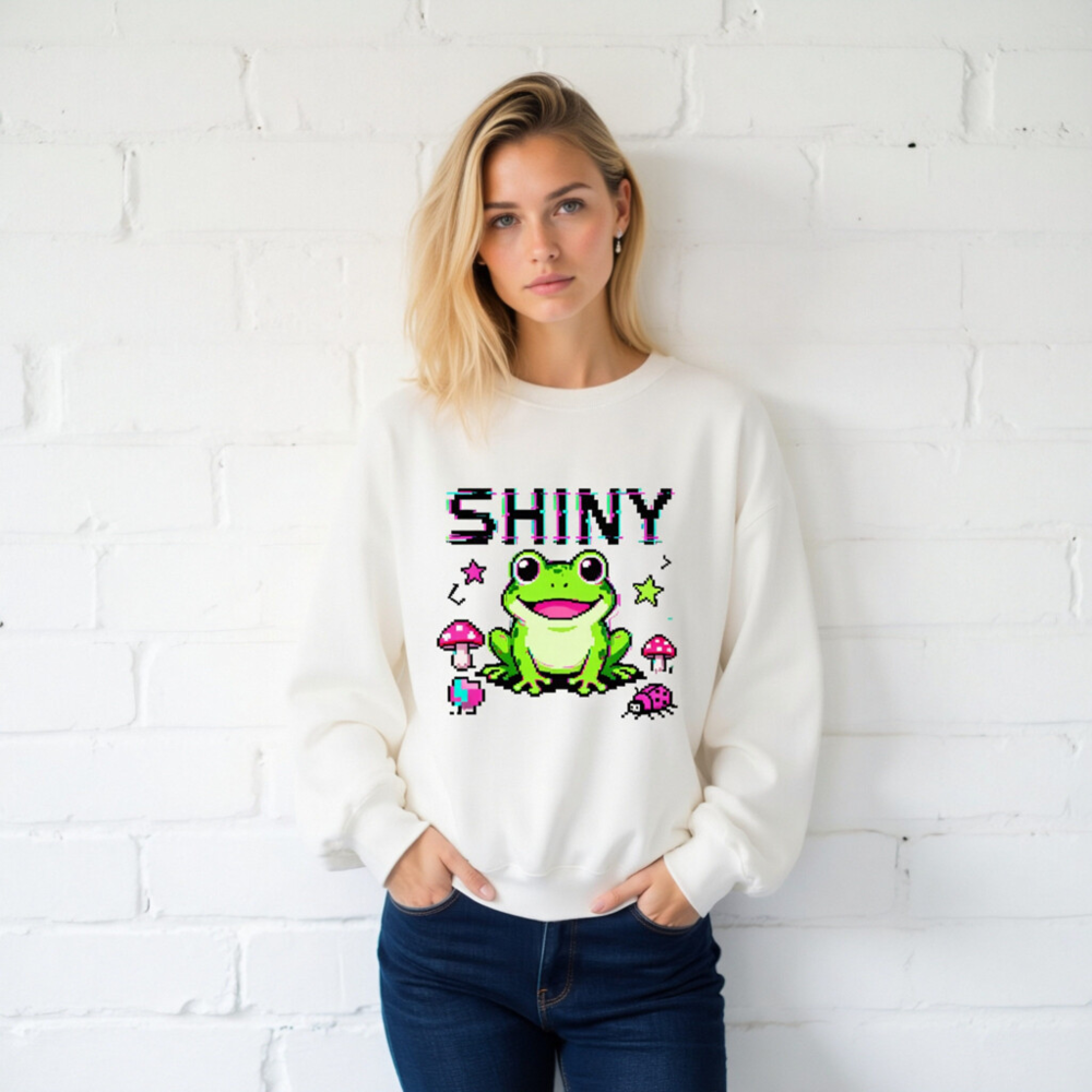 Shiny Frog Pixel Art Unisex Crew Neck Sweatshirt - Retro Gaming Style - Image 2