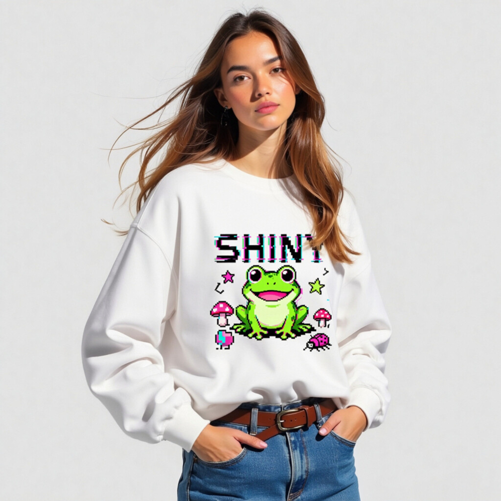 Shiny Frog Pixel Art Unisex Crew Neck Sweatshirt - Retro Gaming Style - Image 3