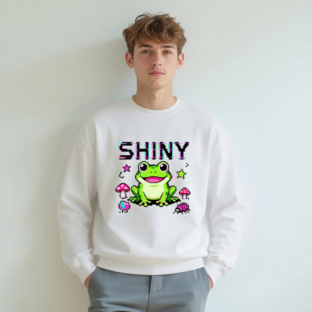 Shiny Frog Pixel Art Unisex Crew Neck Sweatshirt - Retro Gaming Style - Image 4