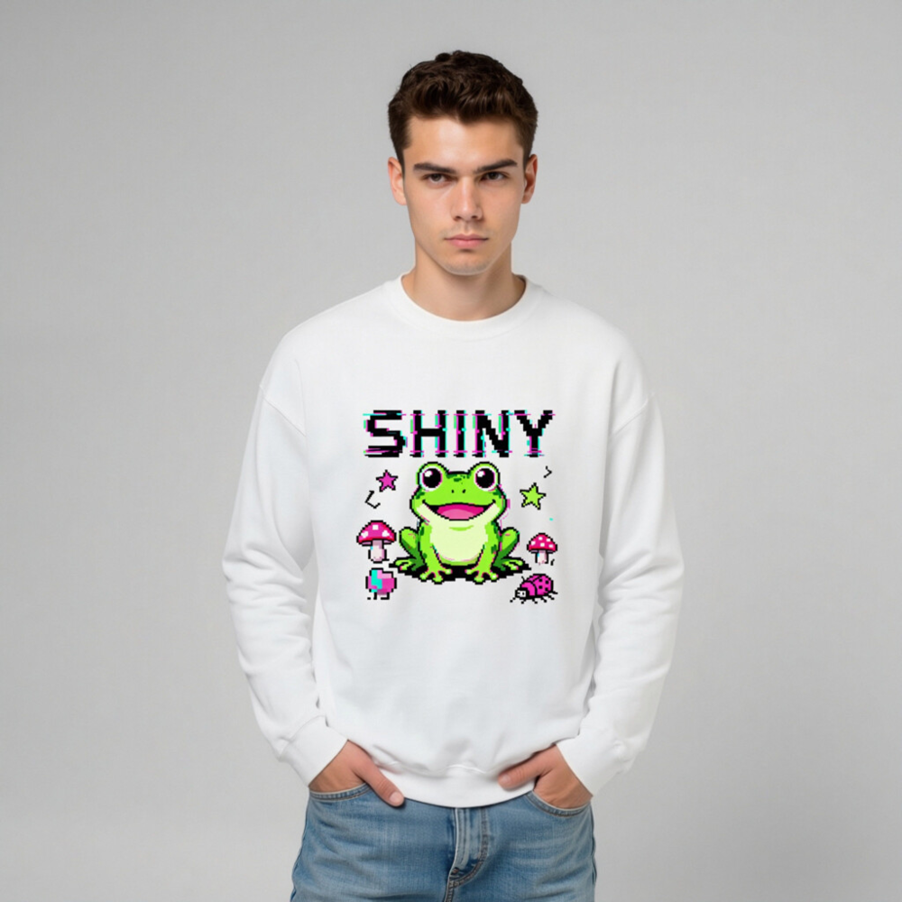 Shiny Frog Pixel Art Unisex Crew Neck Sweatshirt - Retro Gaming Style - Image 6
