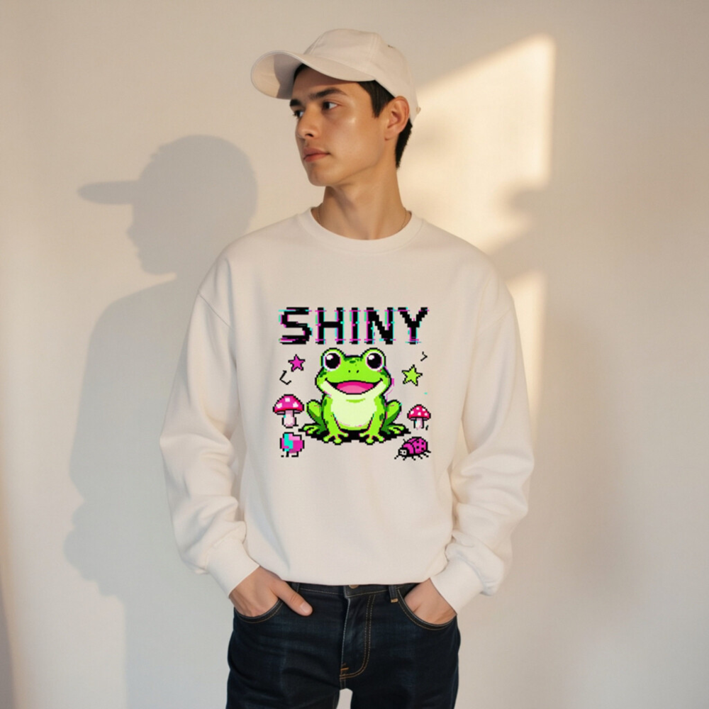Shiny Frog Pixel Art Unisex Crew Neck Sweatshirt - Retro Gaming Style - Image 7