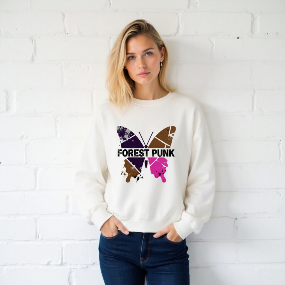 Unisex Forest Punk Butterfly Sweatshirt | Vintage Graphic Crew Neck - Image 2