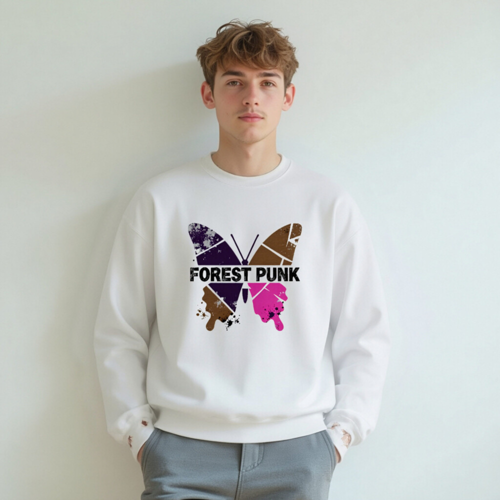 Unisex Forest Punk Butterfly Sweatshirt | Vintage Graphic Crew Neck - Image 4